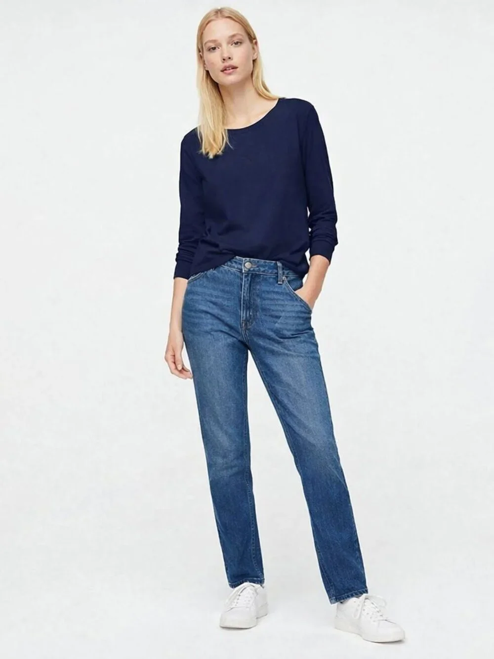 2/$30 J. Crew Long-Sleeve Tie-Back T-Shirt in Mariner Cloth Navy Medium #A1952